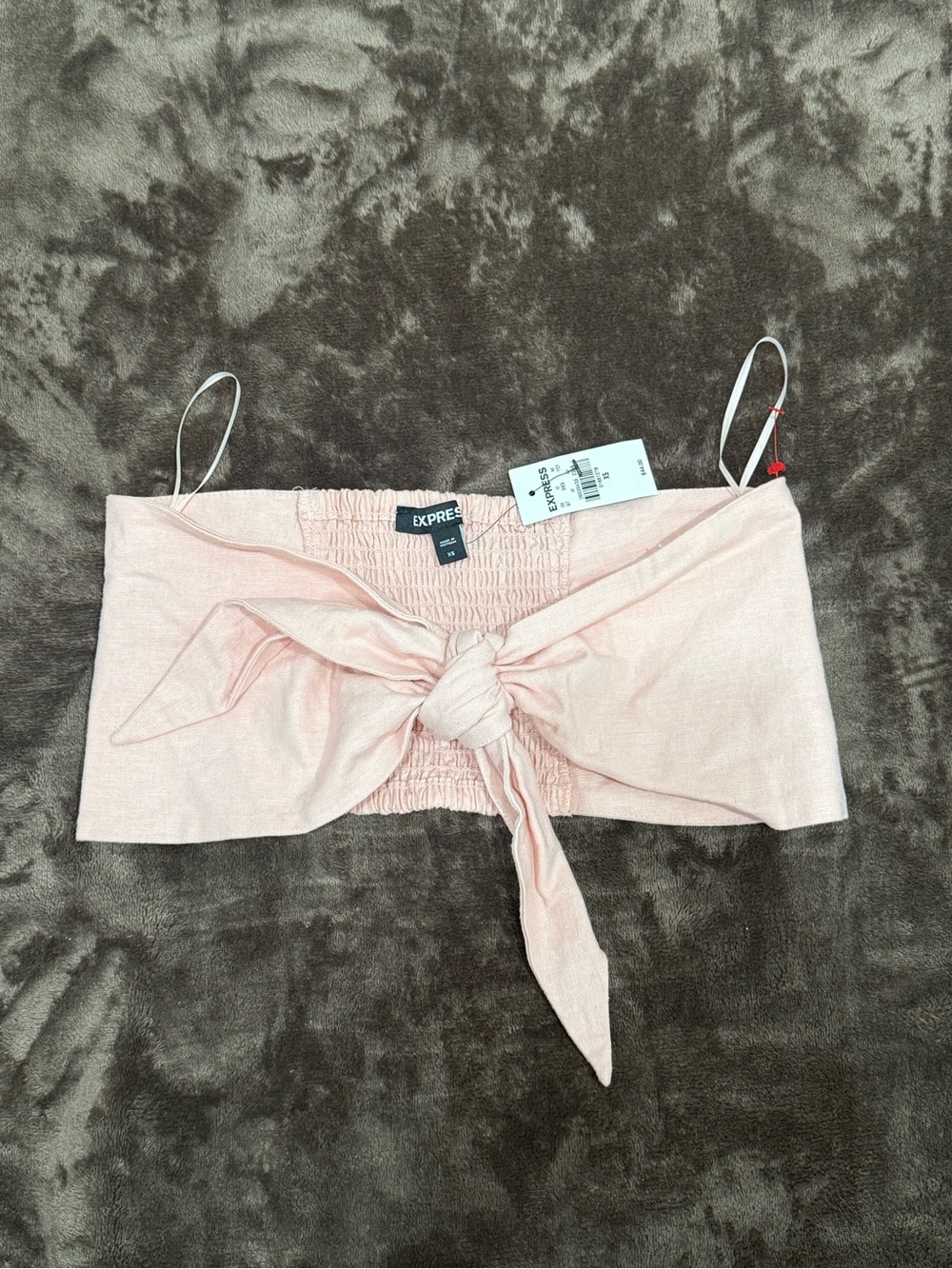 Express Blush Pink Tie-Front Strapless Crop Top